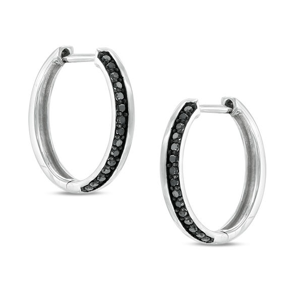 1 8 Ct T W Enhanced Black Diamond Hoop Earrings In 10k White Gold T W Enhanced Black Diamond Hoop Earrings In 10k White Gold