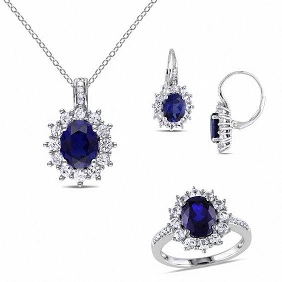 Oval Lab Created Blue And White Shire With Diamond Accent Frame Oval Lab Created Blue And White Shire With Diamond Accent Frame Pendant Ring