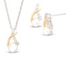Thumbnail Image 0 of Cultured Freshwater Pearl and Lab-Created White Sapphire Pendant and Earring Set in Sterling Silver with 14K Gold Plate