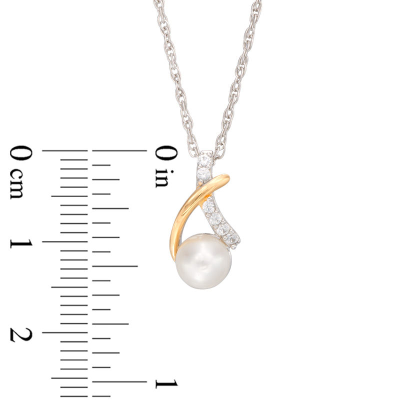 Cultured Freshwater Pearl and Lab-Created White Sapphire Pendant and Earring Set in Sterling Silver with 14K Gold Plate