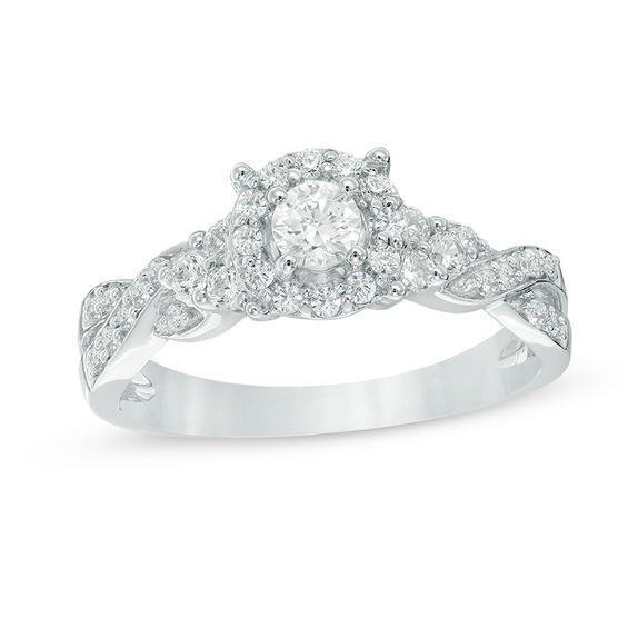 T W Diamond Frame Twist Shank En Ement Ring In 10k White Gold T W Diamond Frame Twist Shank En Ement Ring In 10k White Gold