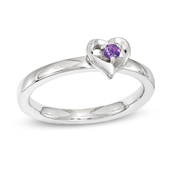 Stackable Expressions™ 2.5mm Amethyst Heart Frame Ring in Sterling