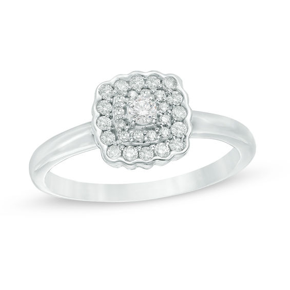 1/4 CT. T.W. Composite Diamond Square Frame Scalloped Promise Ring in