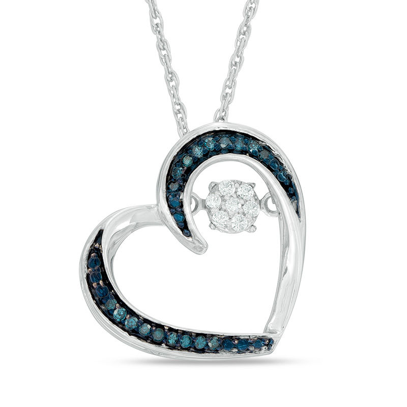 0.09 CT. T.W. Enhanced Blue and White Composite Diamond Tilted Heart Pendant in Sterling Silver