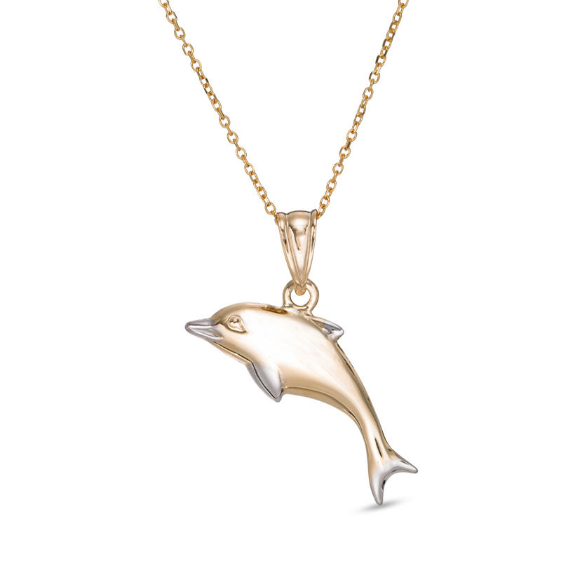 Puffed Dolphin Pendant in 10K Two-Tone Gold