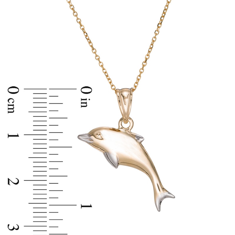Puffed Dolphin Pendant in 10K Two-Tone Gold