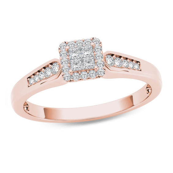 Rose Gold Princess Cut Square Engagement Ring Promise Ring Wedding Band 
