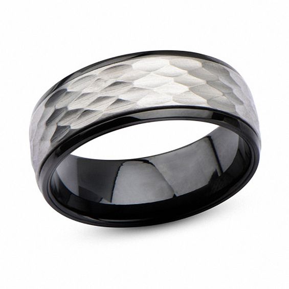 Men's 9.5mm Hammered Spinner Band in TwoTone Stainless Steel Two