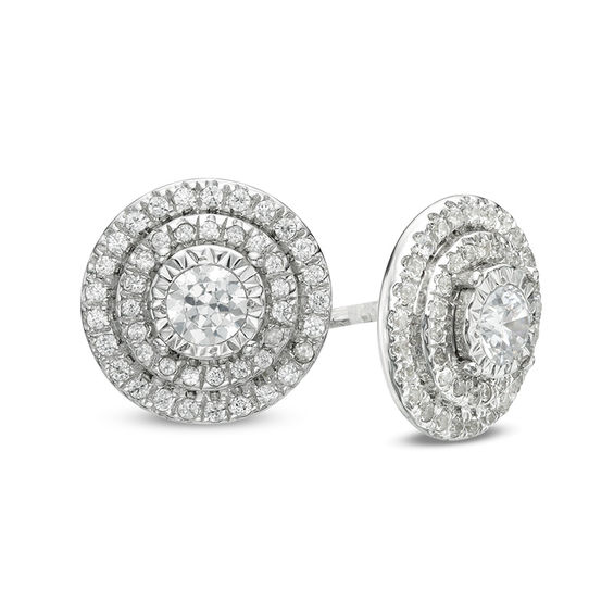 1 2 Ct T W Diamond Double Frame Stud Earrings In 10k White Gold T W Diamond Double Frame Stud Earrings In 10k White Gold