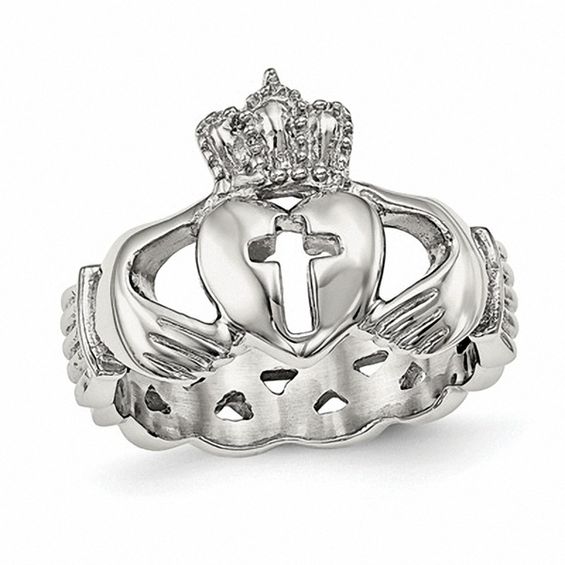 6.0mm Loose Braid Claddagh Ring with Cross Cutout in Stainless