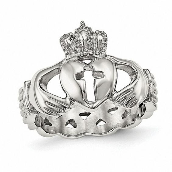 6.0mm Loose Braid Claddagh Ring with Cross Cutout in Stainless