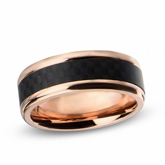 Men's 9.0mm Checkered Pattern Band in RoseTone IP Stainless Steel and