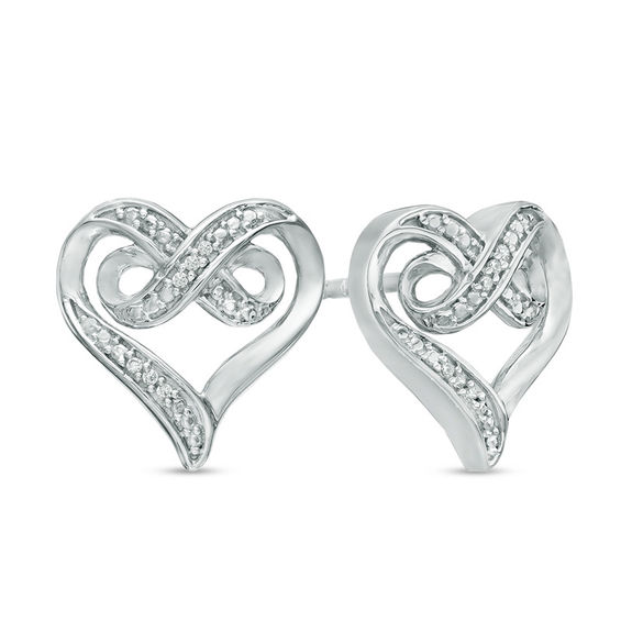 Diamond Accent Infinity Heart Stud Earrings In Sterling Silver Diamond Accent Infinity Heart Stud Earrings In Sterling Silver