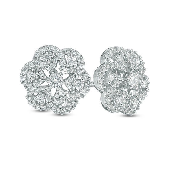 1 Ct T W Diamond Snowflake Stud Earrings In 10k White Gold T W Diamond Snowflake Stud Earrings In 10k White Gold