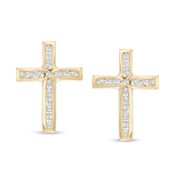 1/6 CT. T.W. Diamond Cross Stud Earrings in 10K Gold Diamond Earrings
