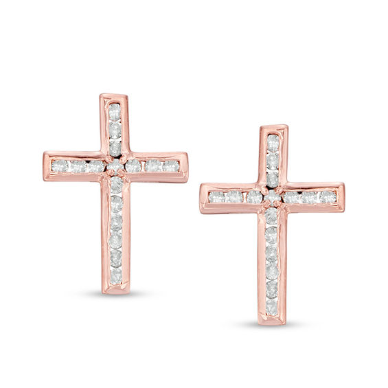 1 6 Ct T W Diamond Cross Stud Earrings In 10k Rose Gold Online T W Diamond Cross Stud Earrings In 10k Rose Gold