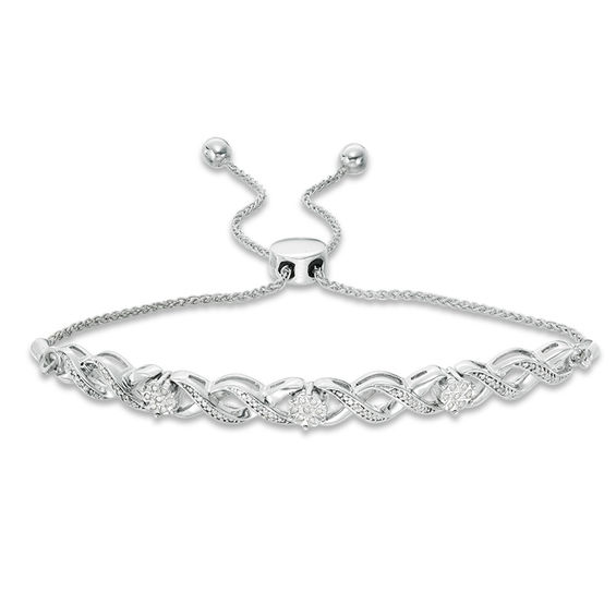 1 10 Ct T W Diamond Xo Bolo Bracelet In 10k White Gold 9 5 T W Diamond Xo Bolo Bracelet In 10k White Gold