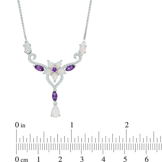 Amethyst, LabCreated Opal, and White Sapphire Flower Necklace in