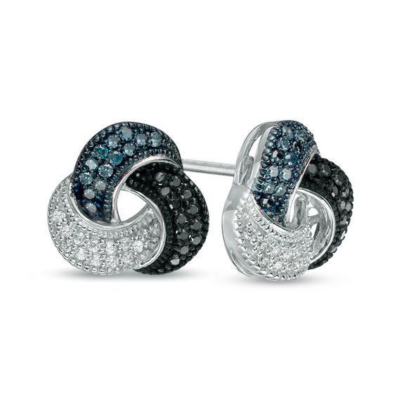 1 5 Ct T W Enhanced Blue Black And White Diamond Love Knot T W Enhanced Blue Black And White Diamond Love Knot Earrings