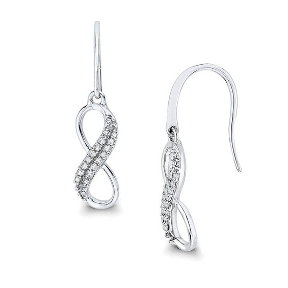 1 10 Ct T W Diamond Infinity Drop Earrings In Sterling Silver T W Diamond Infinity Drop Earrings In Sterling Silver