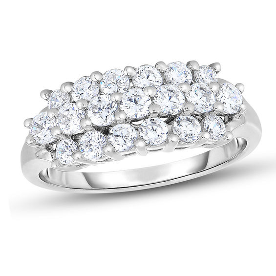 1 CT. T.W. Diamond Three Row Staggered Anniversary Ring in 14K White