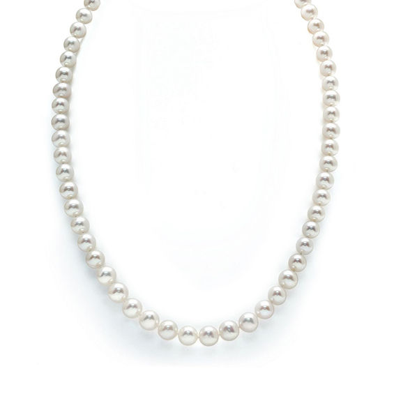 7.0 8.0mm Cultured Freshwater Pearl Strand Necklace with 14K White