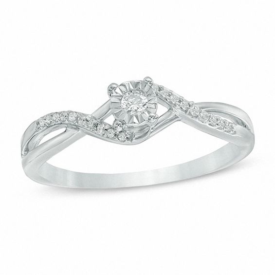 1/10 CT. T.W. Diamond Twist Shank Promise Ring in 10K White Gold