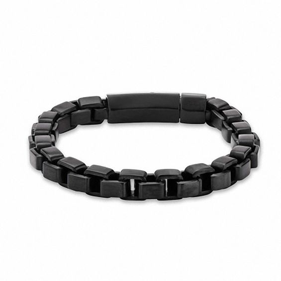 Men S Box Chain Link Bracelet In Stainless Steel With Black Ip 8 3 Men S Box Chain Link Bracelet In Stainless Steel With Black Ip