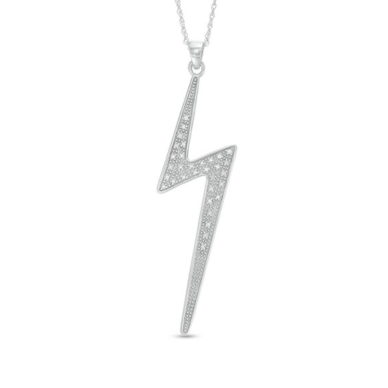 1 10 Ct T W Diamond Lightning Bolt Pendant In Sterling Silver T W Diamond Lightning Bolt Pendant In Sterling Silver