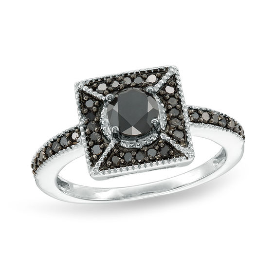 1 CT. T.W. Enhanced Black Diamond Square Frame Ring in Sterling Silver