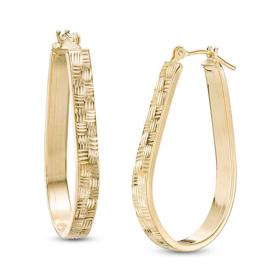 DiamondCut PearShaped Basket Weave Hoop Earrings in 14K Gold Online
