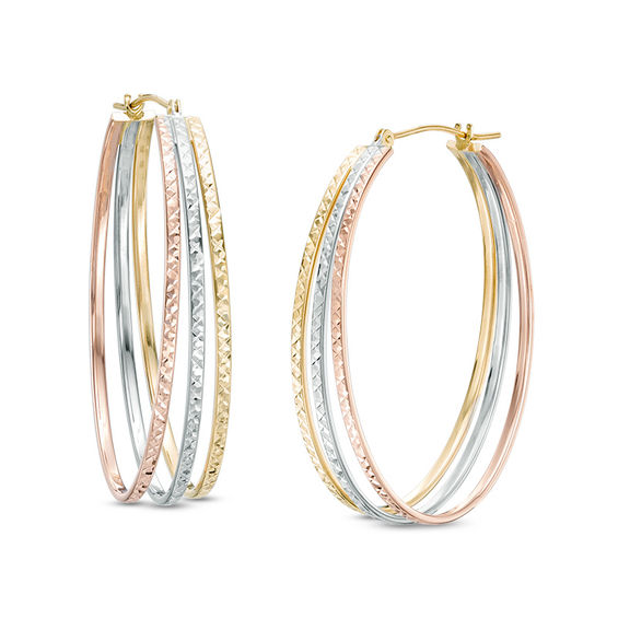DiamondCut Oval Triple Hoop Earrings in 14K TriTone Gold Online