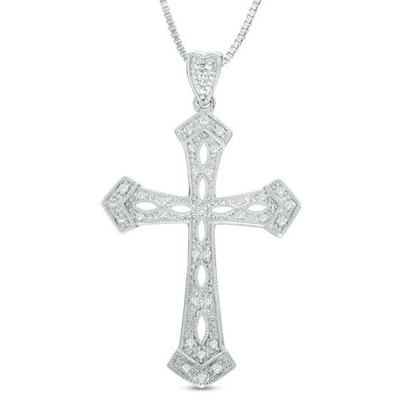 T W Diamond Gothic Style Cross Pendant In Sterling Silver T W Diamond Gothic Style Cross Pendant In Sterling Silver