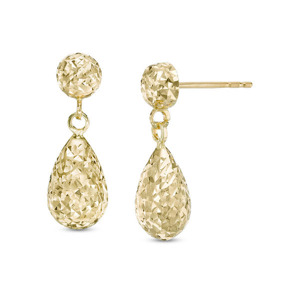 Diamond-Cut Puffed Teardrop Earrings in 14K Gold