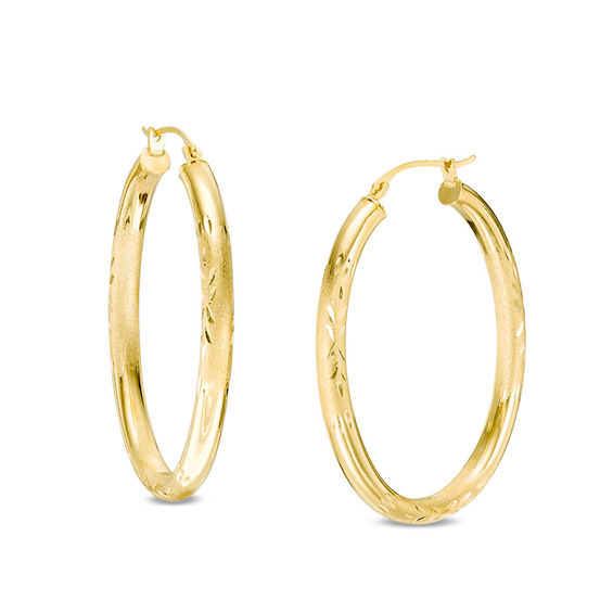 Satin Oval Hoop Earrings in 10K Gold Hoops Earrings Zales