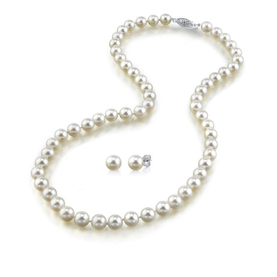7 0 8 0mm Cultured Freshwater Pearl Strand Necklace And Earrings 7 0 8 0mm Cultured Freshwater Pearl Strand Necklace And Earrings Set With 14k White Gold
