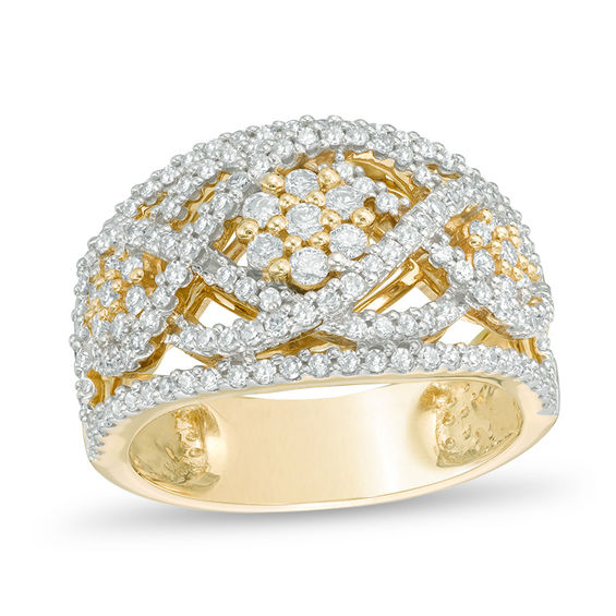 1 CT. T.W. Composite Diamond Flower Ring in 10K Gold Gold Rings