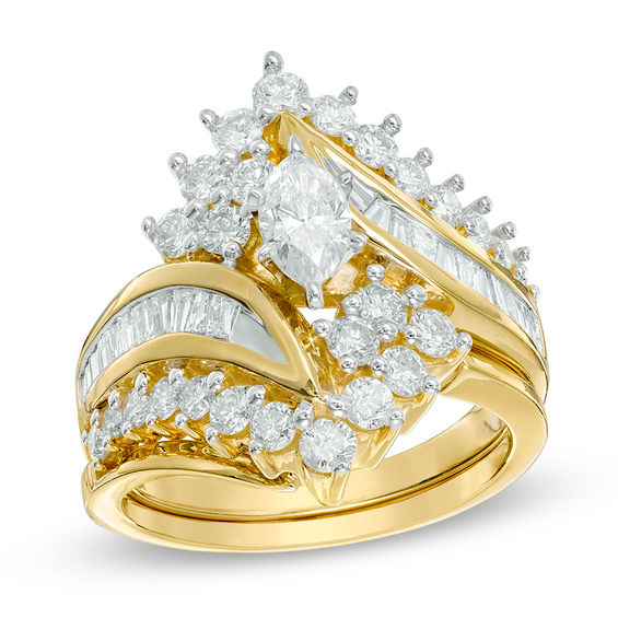 14K Yellow Gold Over 2Ct Marquise Cut Diamond Wedding Engagement Bridal Ring Set 
