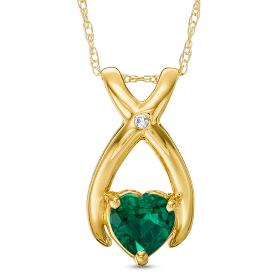 6.0mm HeartShaped LabCreated Emerald and Diamond Accent Wishbone