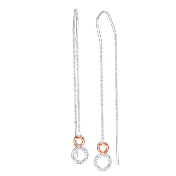 1 10 ct t w diamond double circle threader earrings in sterling