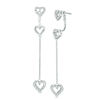 Thumbnail Image 0 of 1/8 CT. T.W. Diamond Three Heart Front/Back Earrings in Sterling Silver