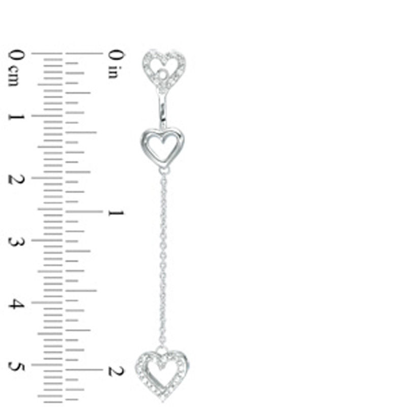 1/8 CT. T.W. Diamond Three Heart Front/Back Earrings in Sterling Silver