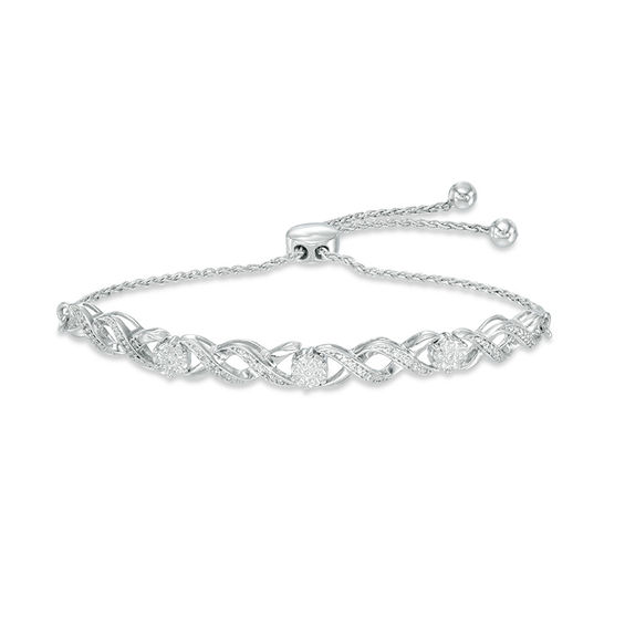 1 10 Ct T W Diamond Xo Bolo Bracelet In Sterling Silver 9 5 T W Diamond Xo Bolo Bracelet In Sterling Silver