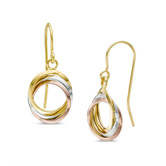 Interlocking Circle Drop Earrings in 14K TriTone Gold Online
