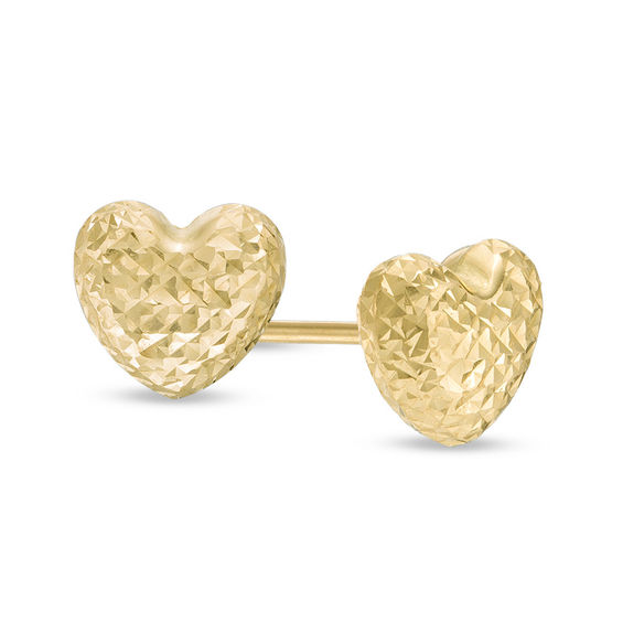 Round Cut s Heart Stud Earring In 14K Yellow Gold Over Sterling Silver 