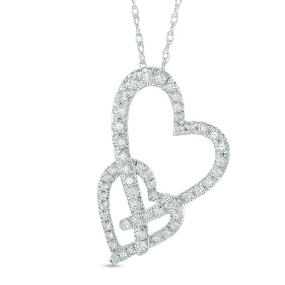 1/3 CT. T.W. Diamond Double Heart Pendant in 10K White Gold Online