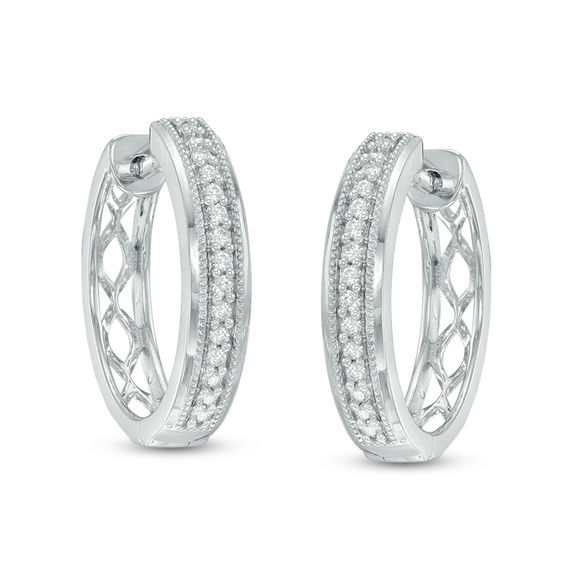 1/5 CT. T.W. Diamond VintageStyle Hoop Earrings in 10K White Gold