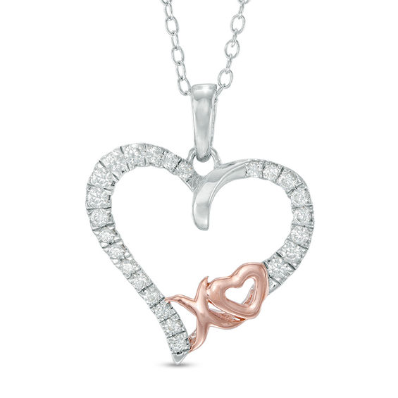 1/3 CT. T.W. Diamond "XO" Heart Pendant in Sterling Silver with 14K