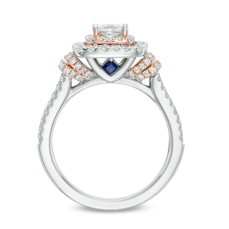 Vera Wang Love Collection 1-1/5 CT. T.W. Princess-Cut Diamond Double Frame Engagement Ring in 14K Two-Tone Gold