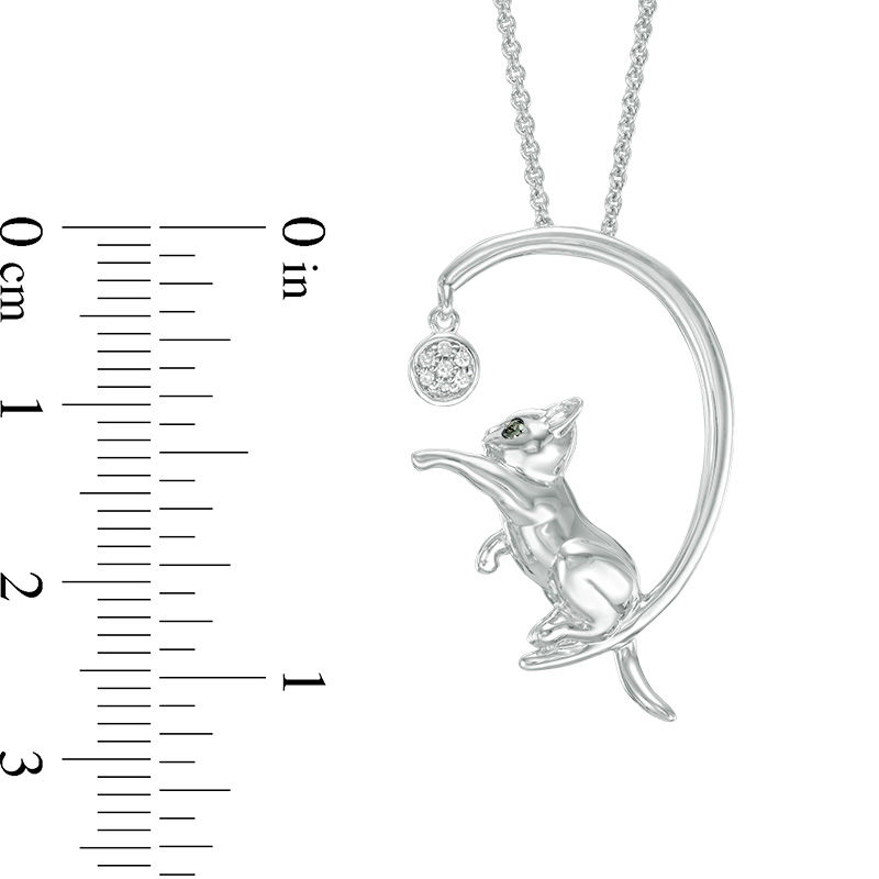 Enhanced Black and White Diamond Accent Cat with Ball Pendant in Sterling Silver